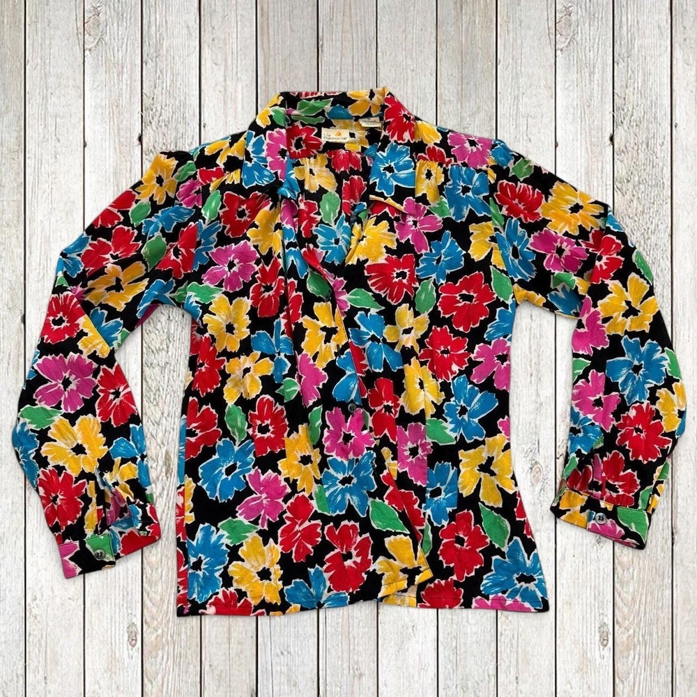 Liz Claiborne Womens Vintage Floral Button Down Shirt Multicolor Rayon Size 10